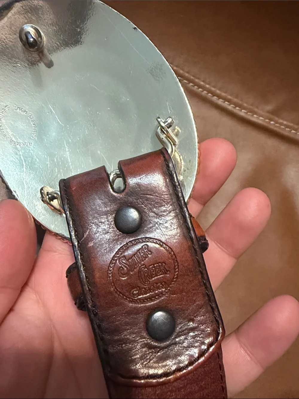 Montana Silversmiths Brown Leather Belt with Gold Texas State Buckle